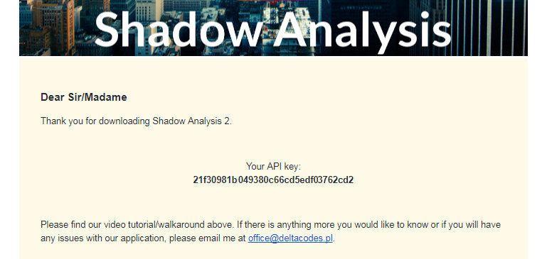 Where to find API Key for Shadow Analysis 2