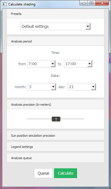 Calculation options in Shadow Analysis 2